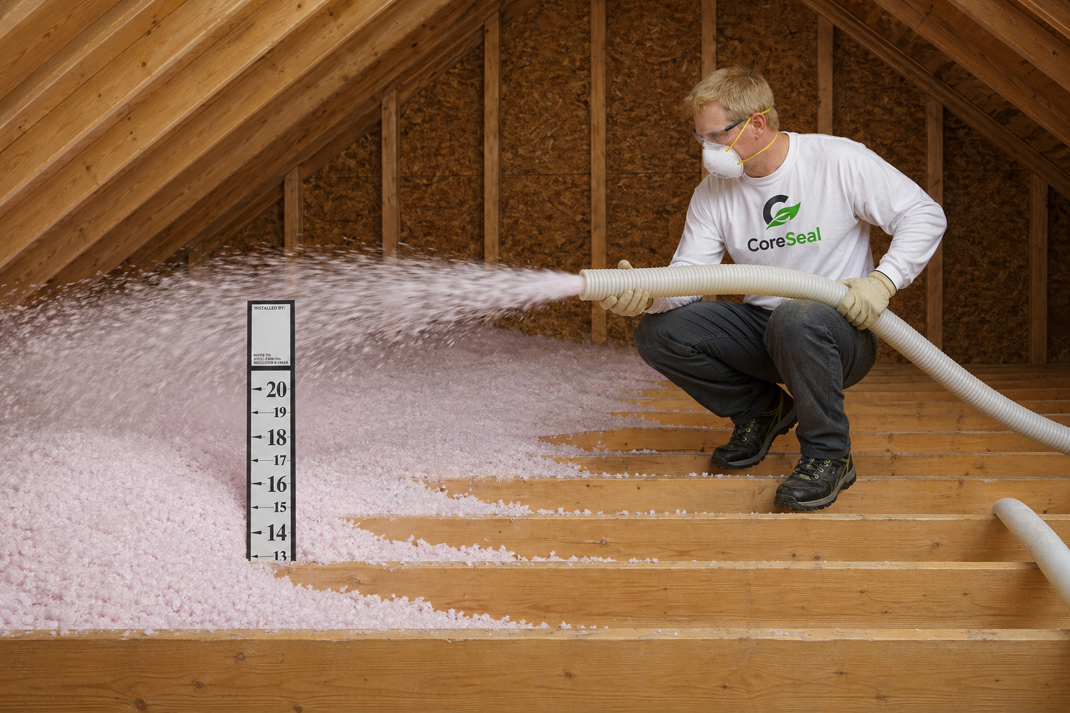 CoreSeal technician blowing insulation in attic
